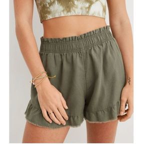 aerie | Shorts | Nwot Aerie High Waisted Linen Ruffle Shorts With Pockets  In Green Coastal Vibes | Poshmark